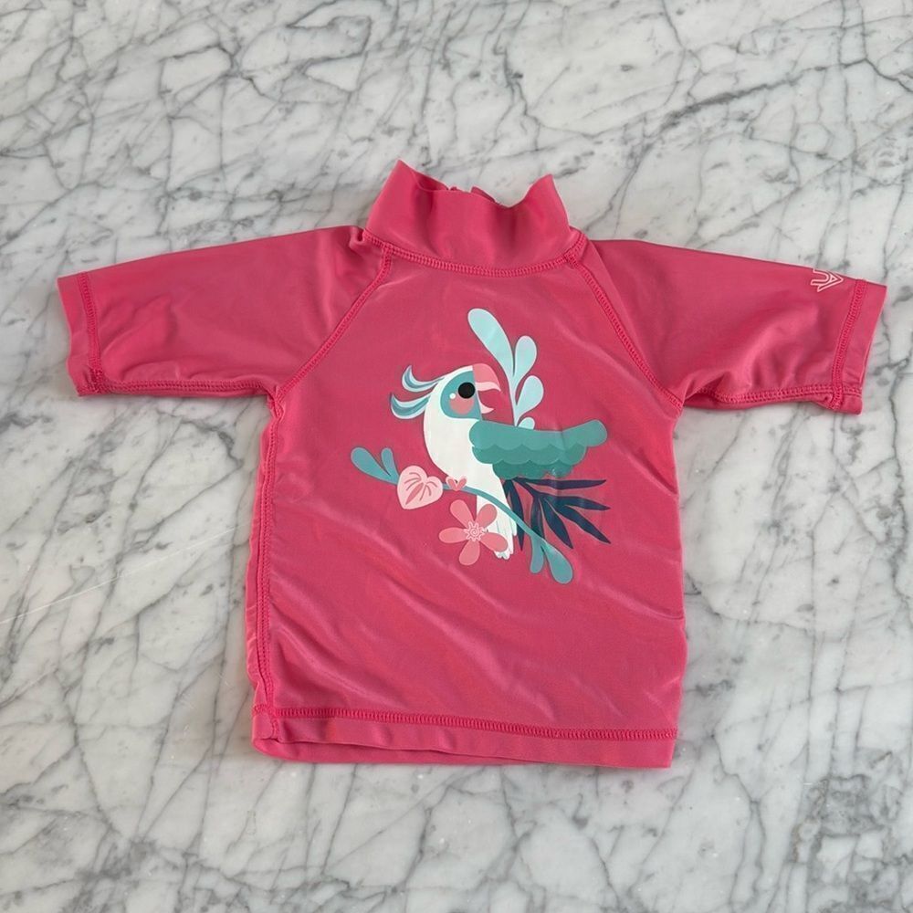 UV Skinz UPF 50 Pink Swim Shirt Rashguard Size 12-18 Months Parrot